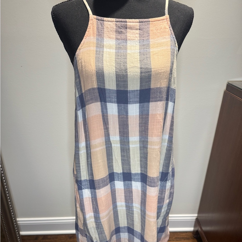 Bella Dahl Plaid Midi Dress in Blue and Tan